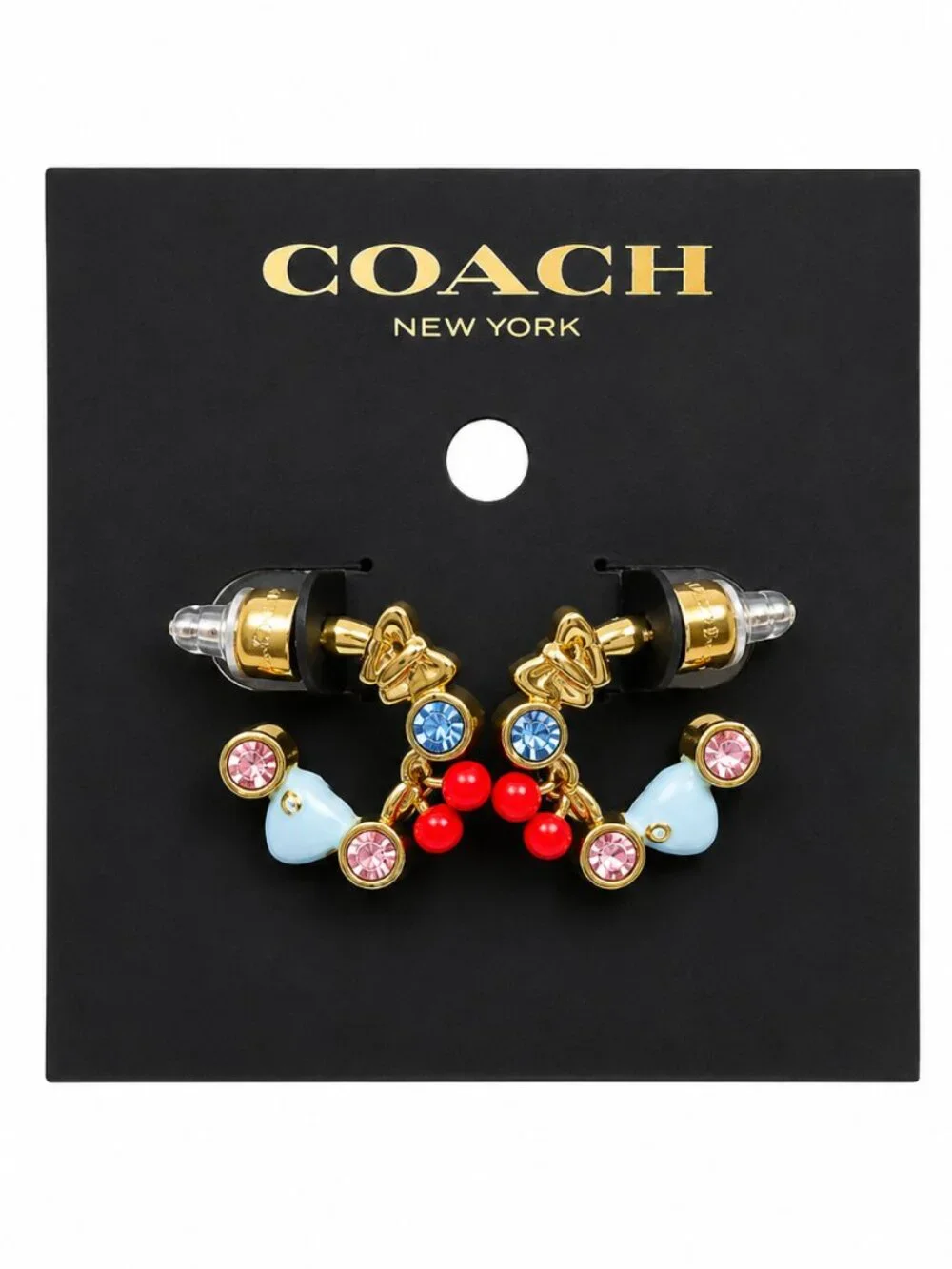 COACH Faux Stone Signature Charm Huggie Earrings - NWT $85 MSRP - Picture 4 of 10